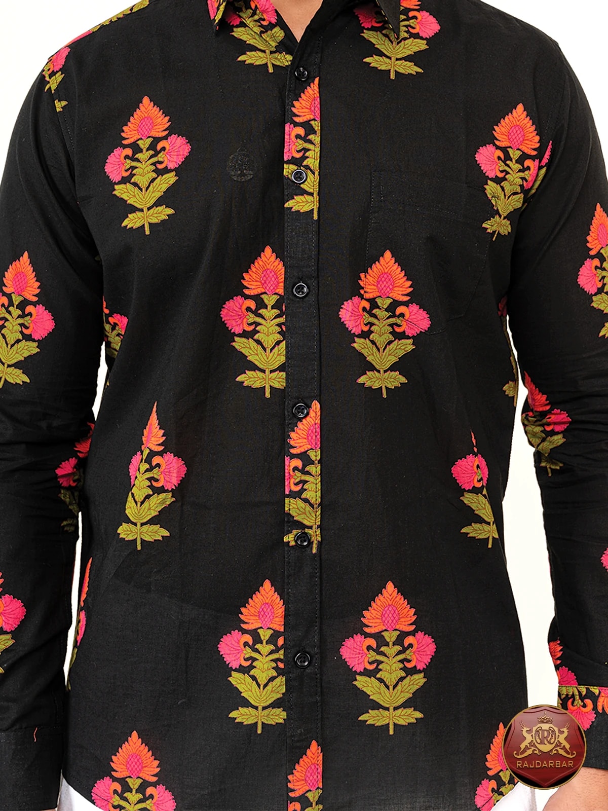 Black Floral Block Print Shirt view 2